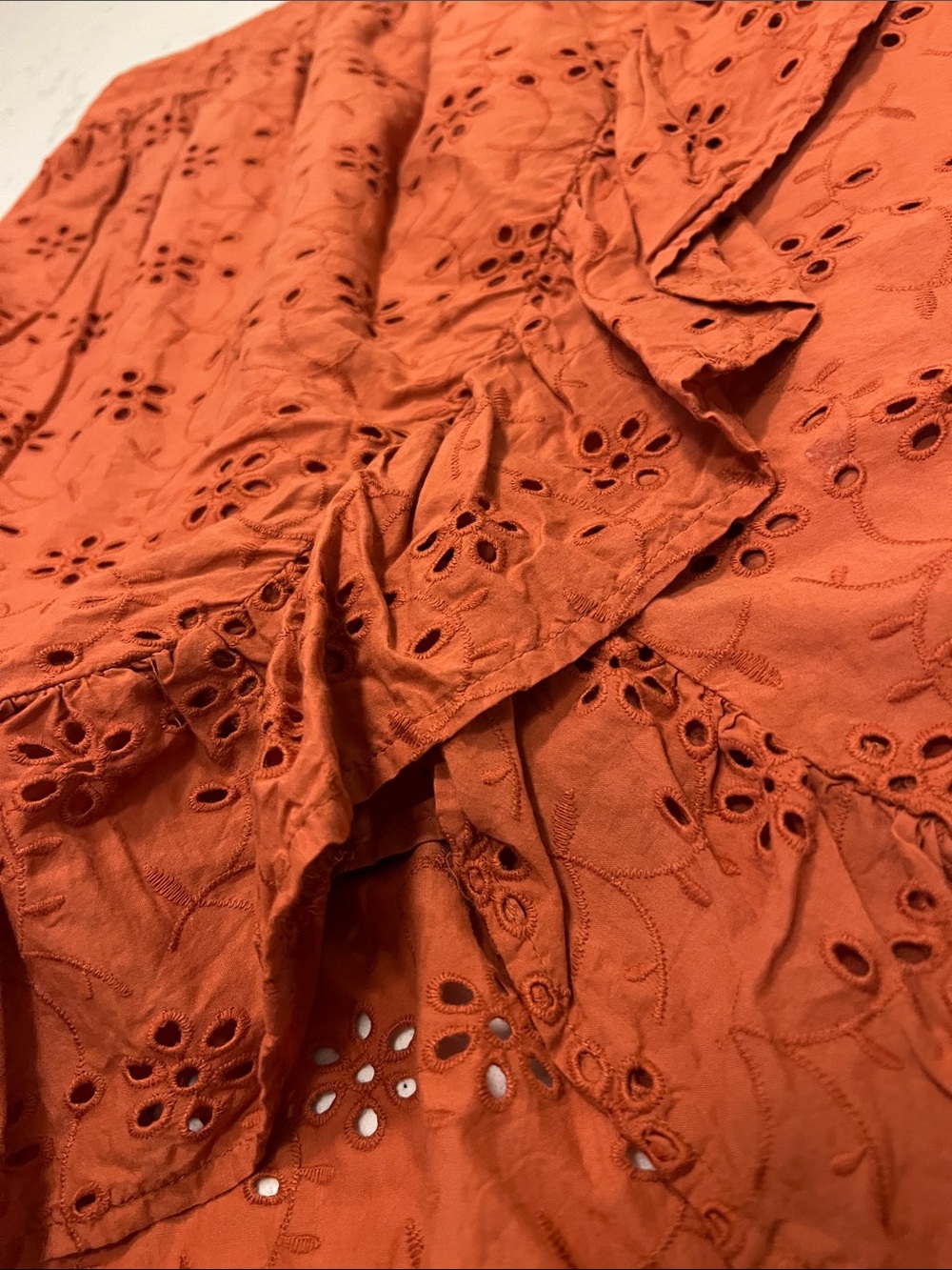 Eyelet Ruffle High-Low Skirt - Rust Orange - Picture 2 of 4